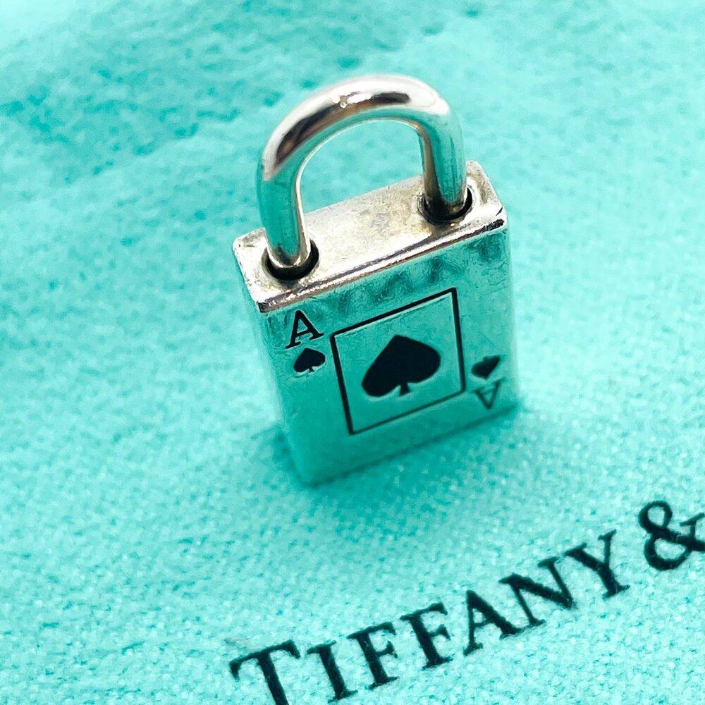 Tiffany & Co. Rare Ace of Spades Black Enamel Padlock Pendant Charm - Picture 8 of 12